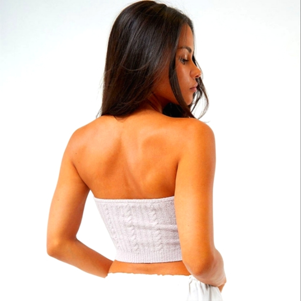 LA Hearts Cable Knit Tube Top, Small, Mauve. - Picture 2 of 5